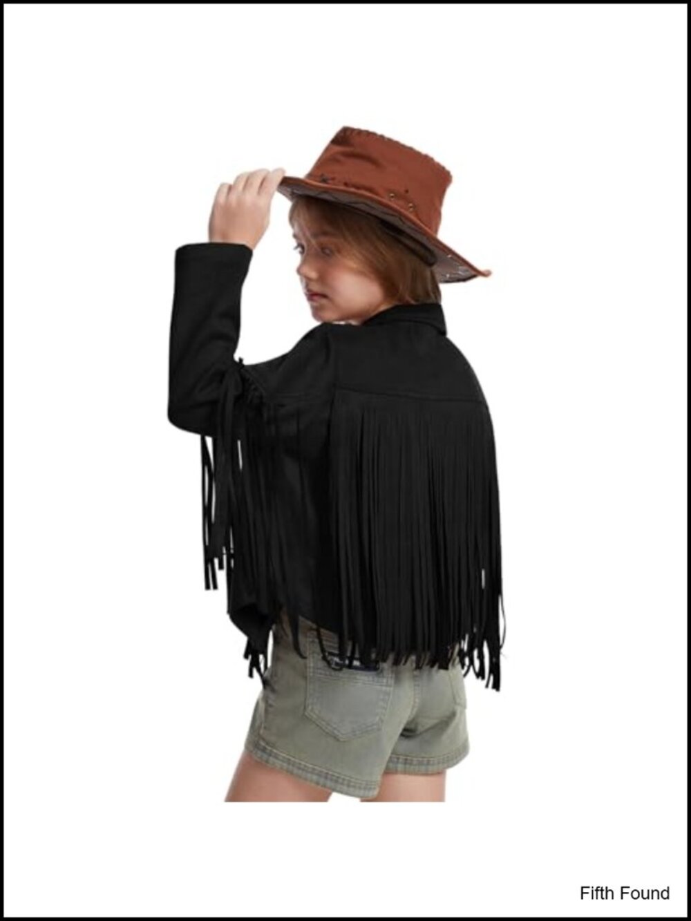 Girls Fringe Faux Suede Jacket Cropped Western Tassels Motorcycle Coat
